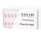 Confezione di press on nails NAILERÌ Nude Babyboomer, con base nude rosata e sfumatura bianca, forma mandorla