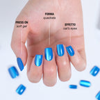 Dettaglio della manicure Pacific Cat's Eyes in soft gel, forma quadrata, effetto cat's eyes