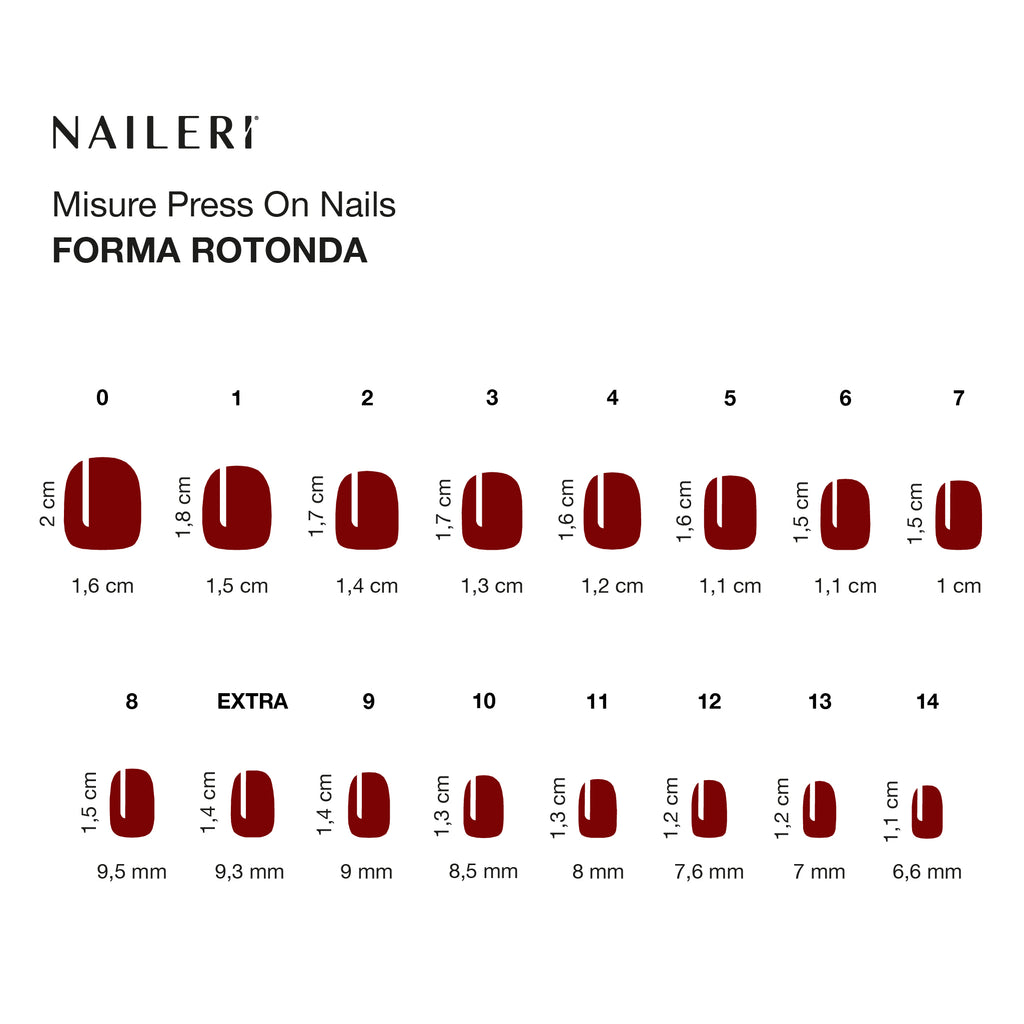 Tabella misure delle press on nails NAILERÌ, forma rotonda