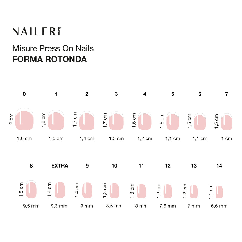 Tabella misure delle press on nails NAILERÌ, forma rotonda
