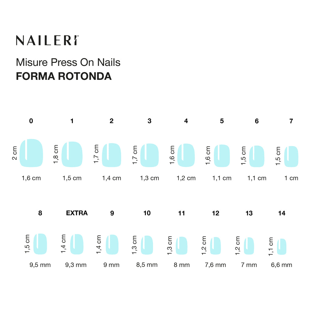 Tabella misure delle press on nails NAILERÌ, forma rotonda