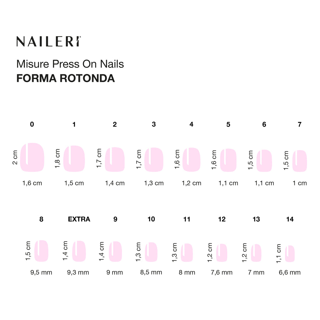 Tabella misure delle press on nails NAILERÌ, forma rotonda
